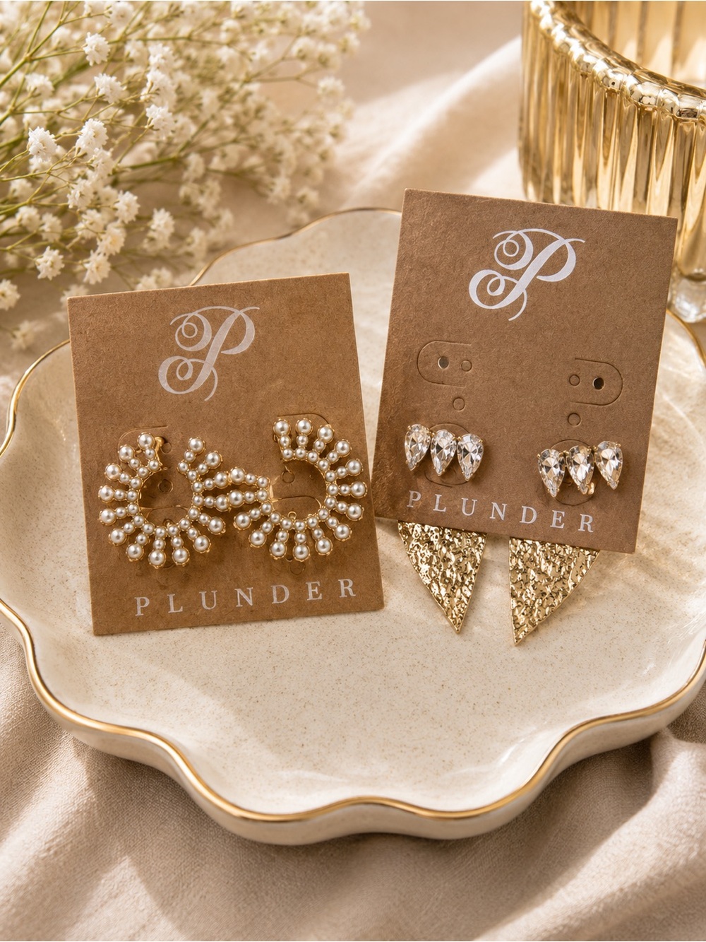 Plunder Gold Pearl & Crystal Mixed-Style Stud Pack